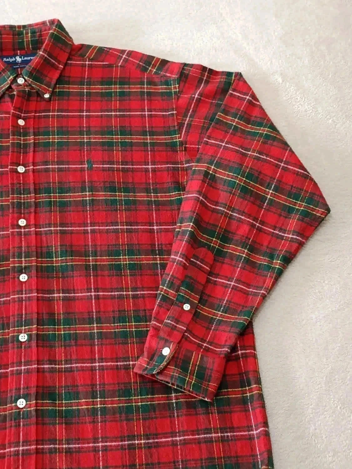 Camisa Ralph Lauren de cuadros de franela roja y verde Vintage talla L – photo 4